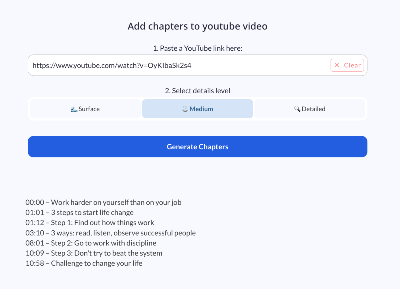 Create chapters for youtube videos in a click