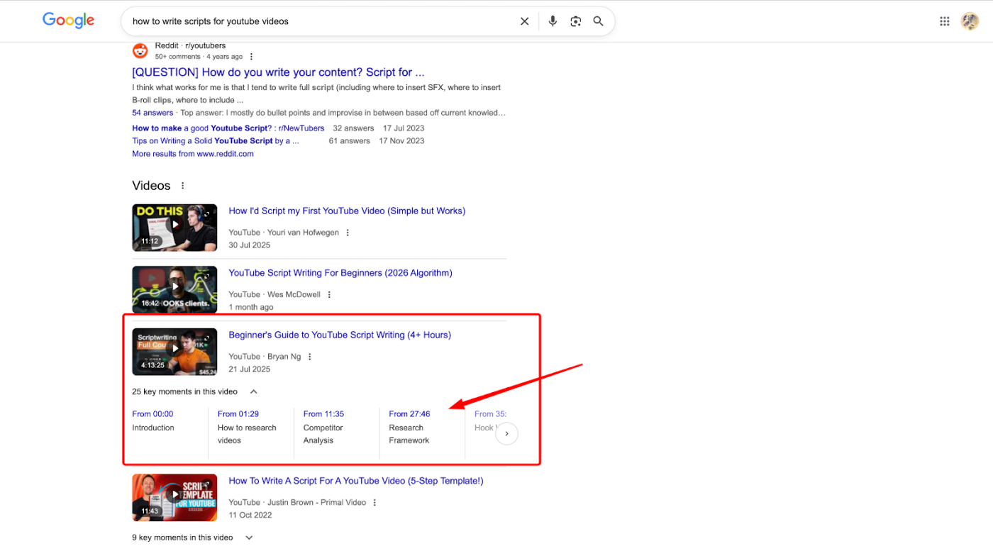 Chapters for YouTube SEO