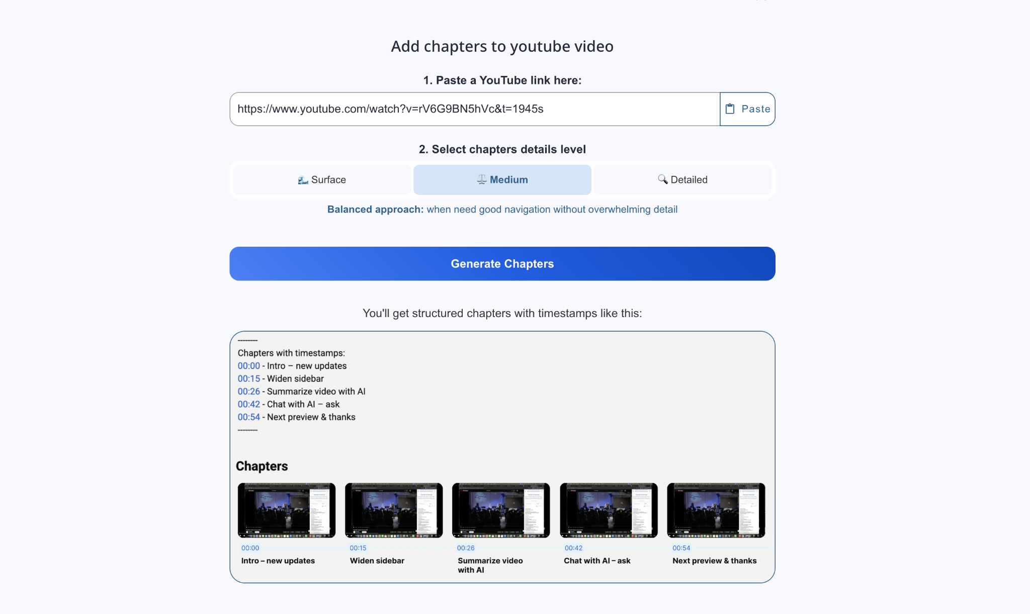 Outils pour les chapitres YouTube