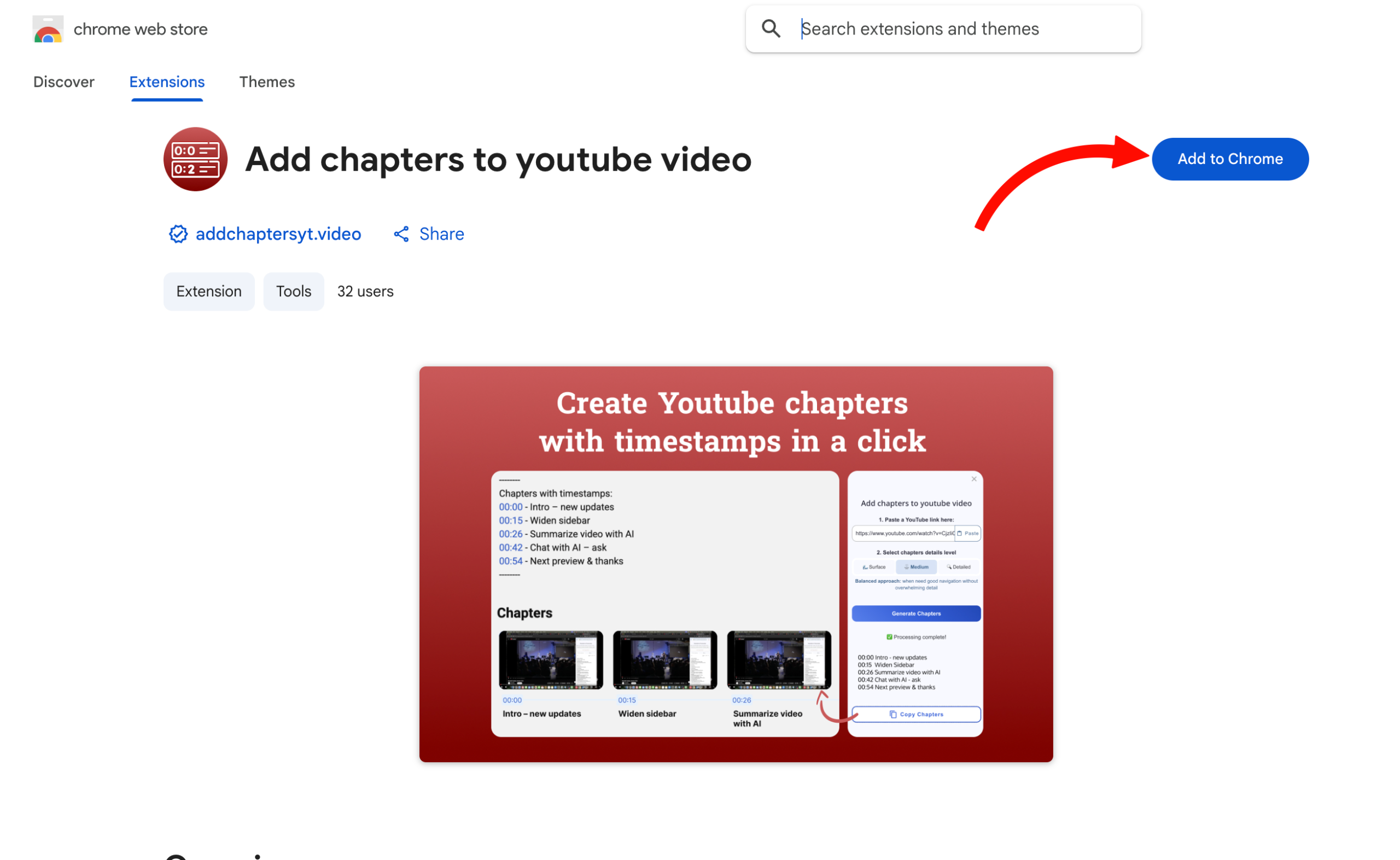 how to install extention for youtube chapter generation in a click